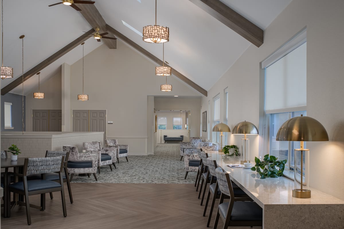 Activity room with seating arranged for a group